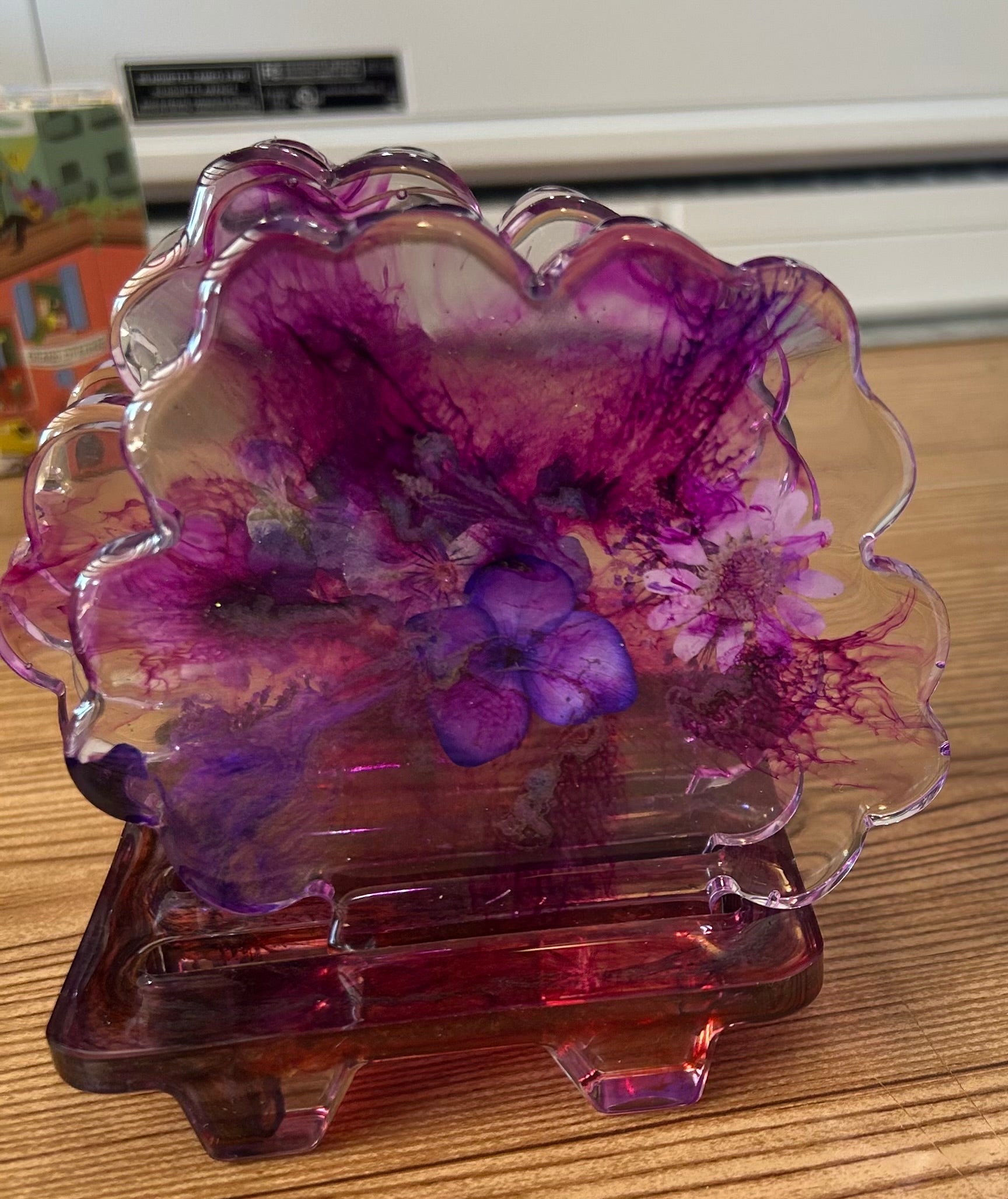 Handmade Purple Floral Resin Coaster Set and Holder– Set of 4