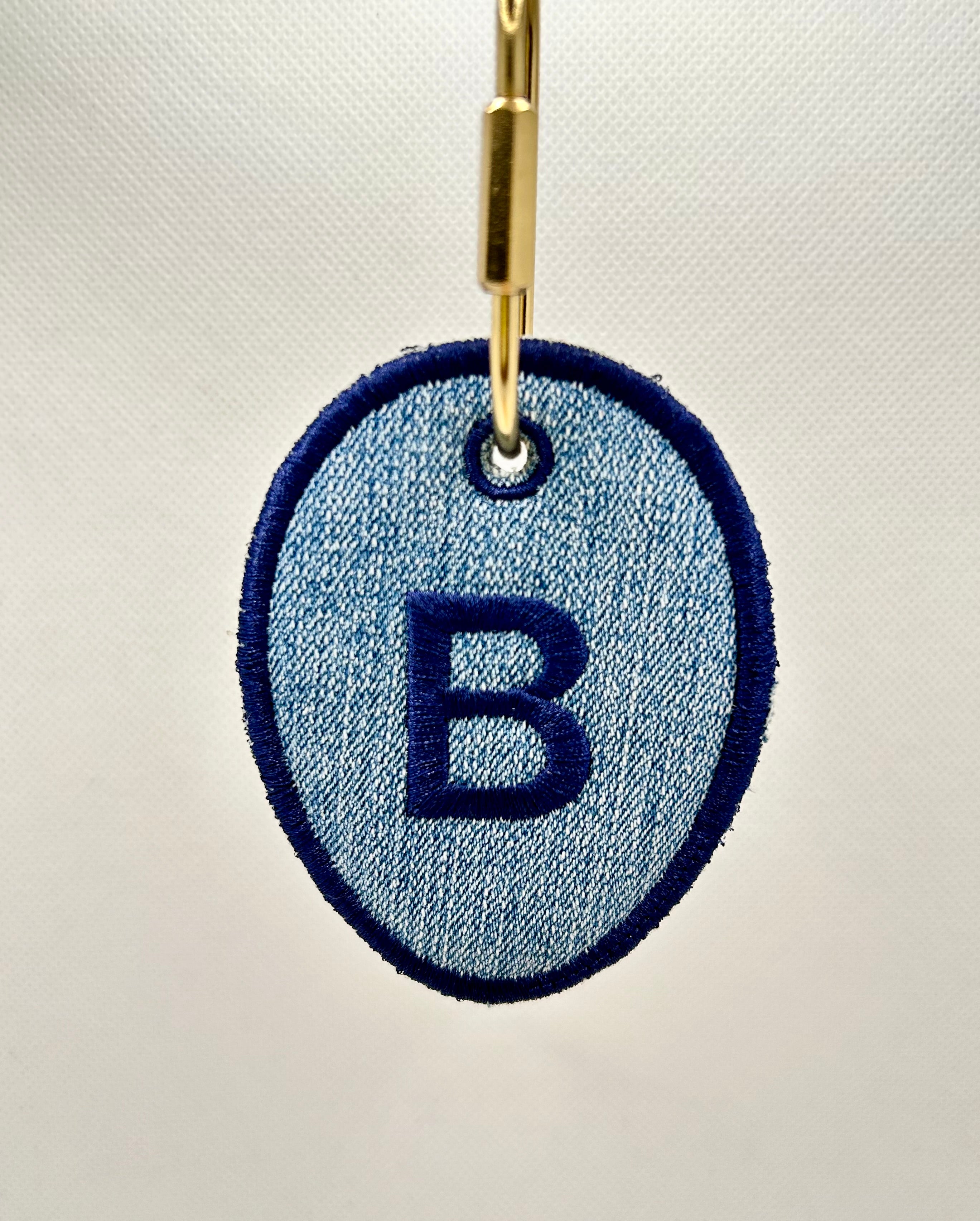 Custom Embroidered BagTag Denim/Navy Blue Letters A-Z 1pc