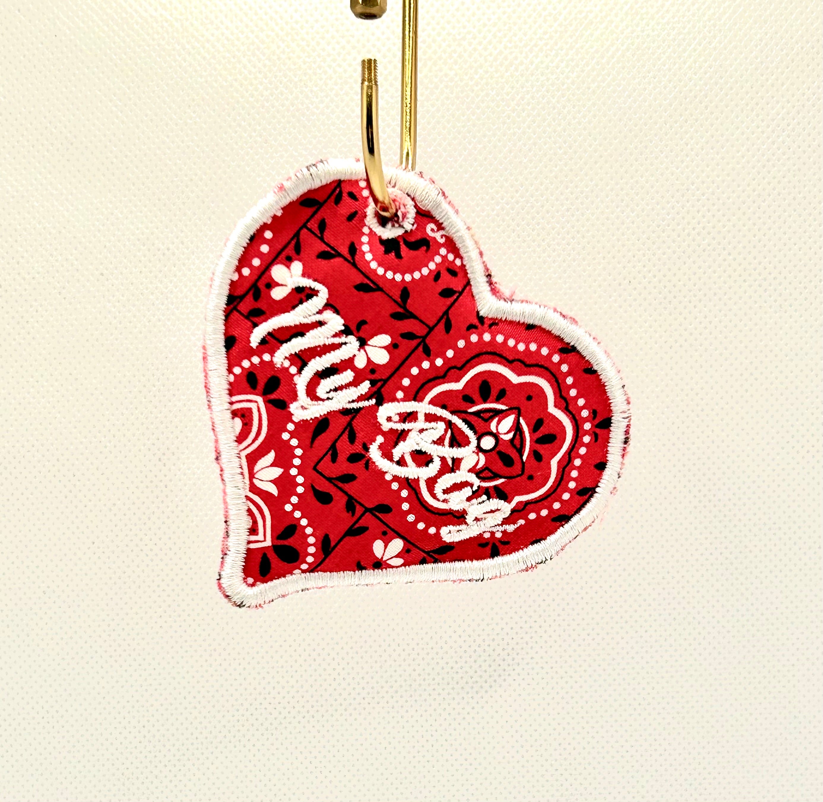 Custom Embroidered BagTag Red/White Heart Shaped Design 1pc