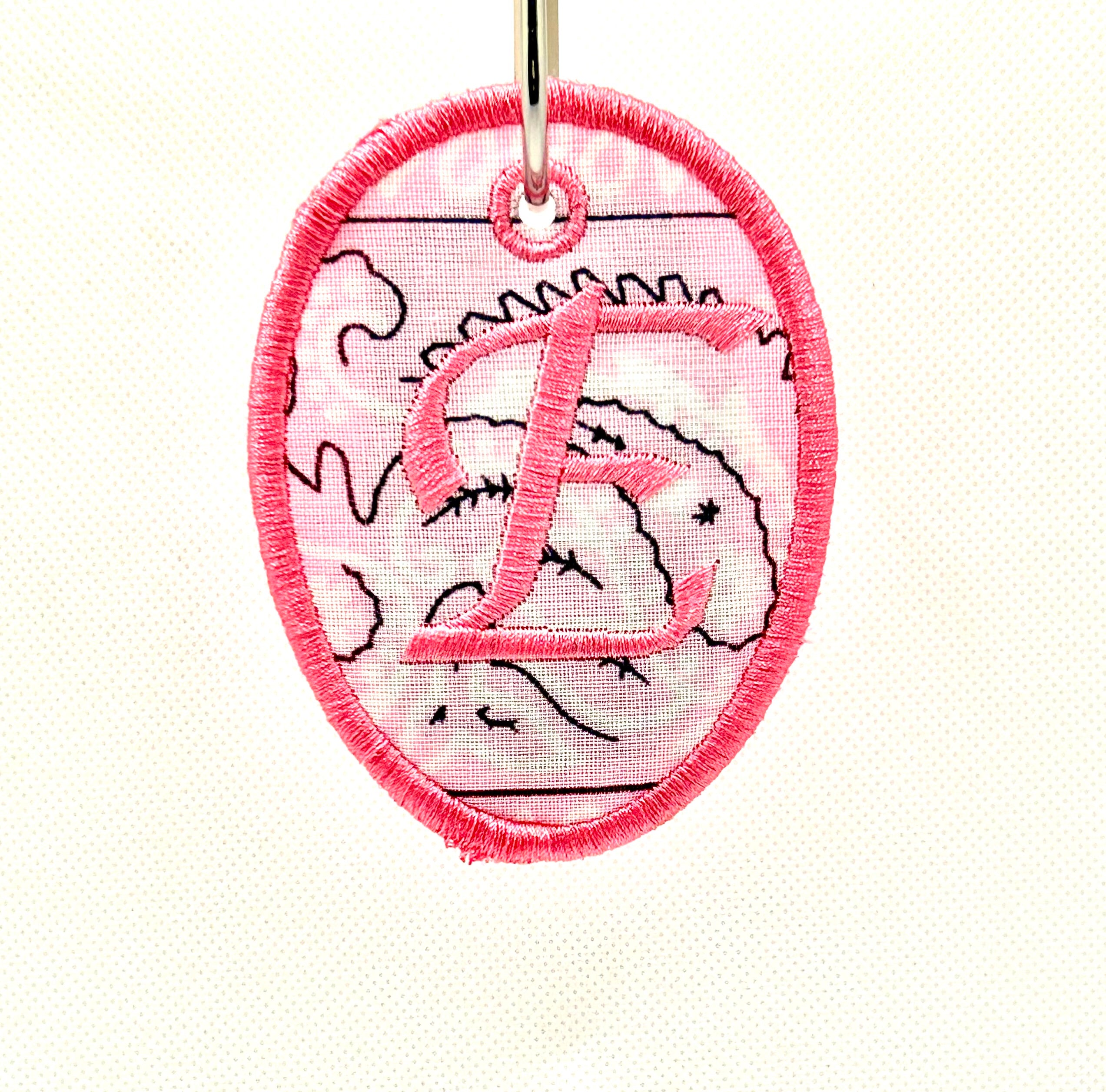 Custom Embroidered BagTag Pink Paisley Design with Letters A-Z 1pc