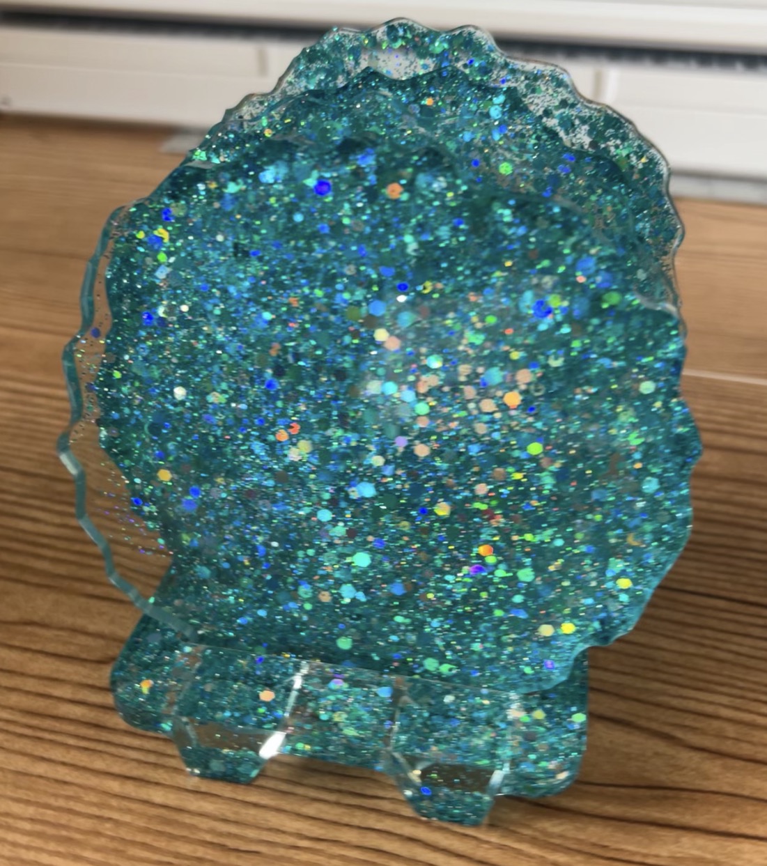 Handmade Teal Glitter Resin Coaster Set and Holder– Set of 4