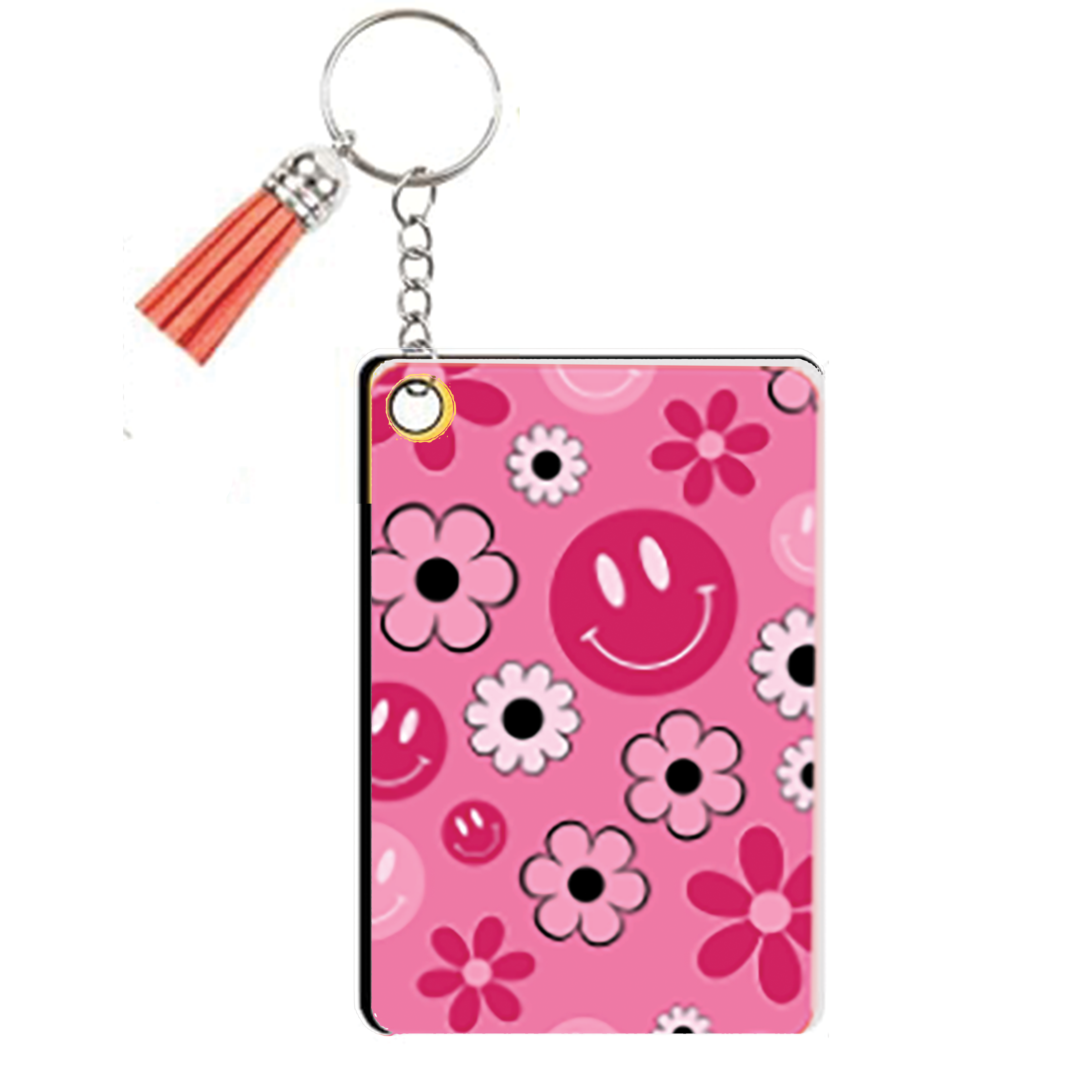 Happy Psychedelic Pink Design Keychain with Tassel 2pc