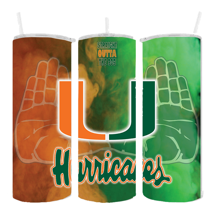 MIAMI HURRICANES DESIGN 20 OZ. DRINK TUMBLER SUBLIMATION STAINLESS STEEL