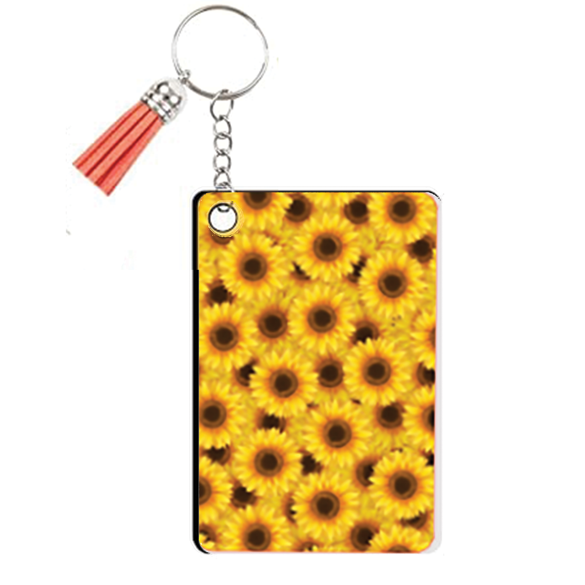 Yellow Sunflower Design Keychain With Tassel 2pc